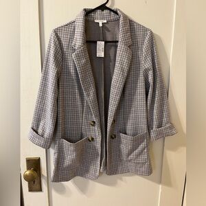 Maurices grey and White and yellow plaid Checkered Blazer. NEW WITH TAGS